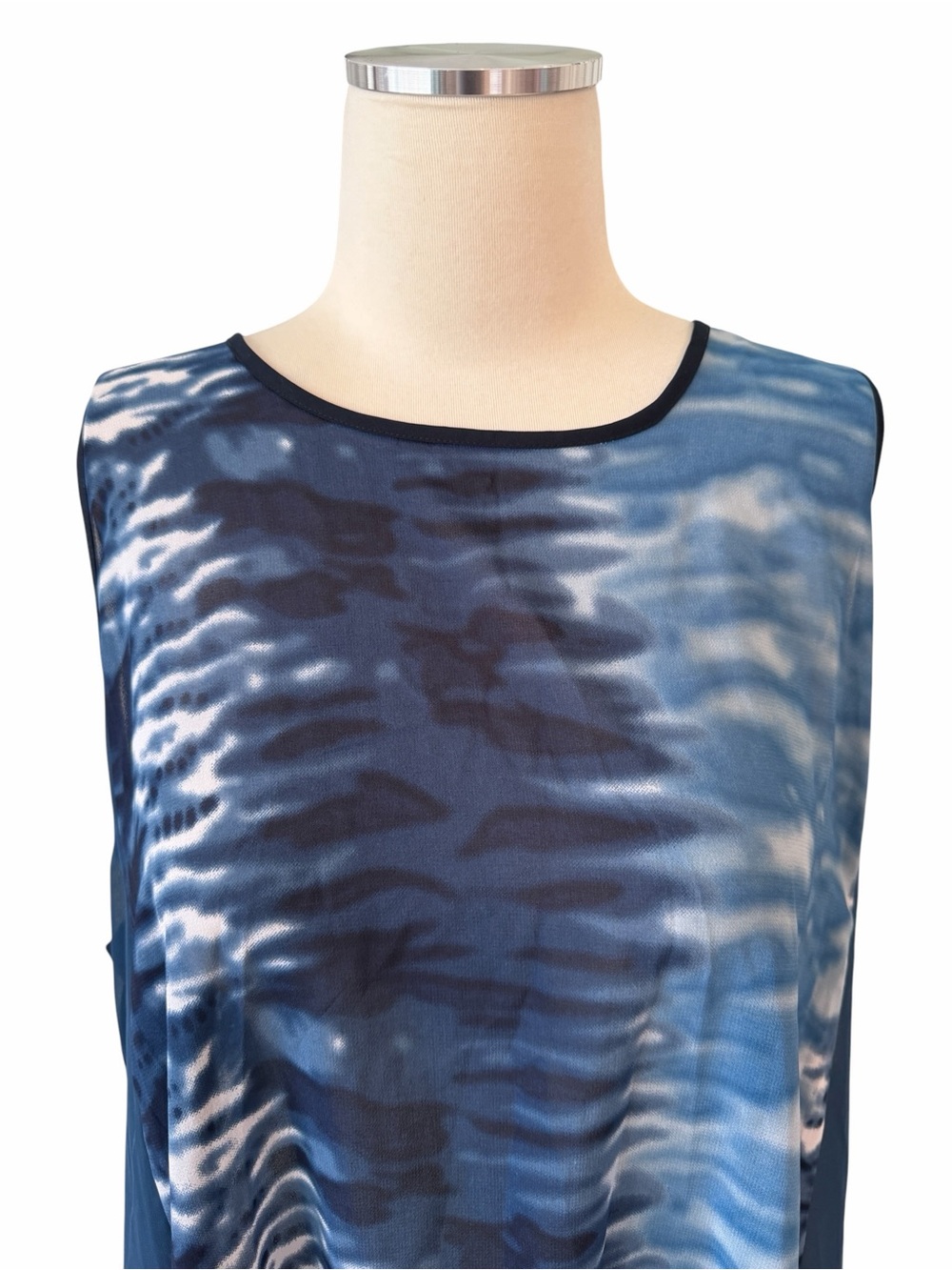 Hope & Luck Navy Blue Sheer Sleeveless Asymmetric Dress Beach Coverup sz XL - Picture 3 of 8